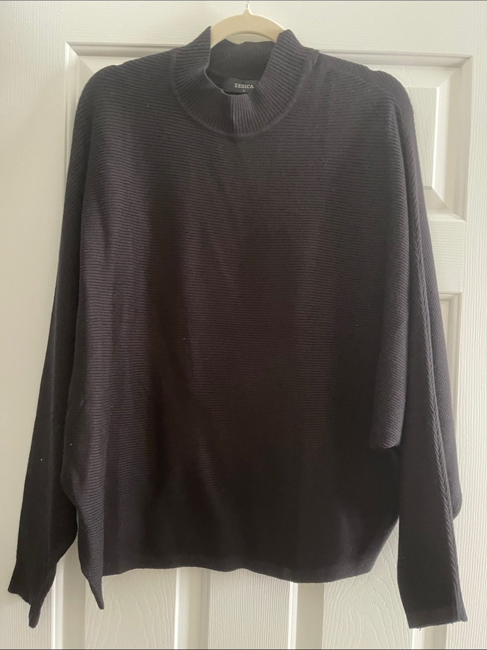 Zesica Black Ribbed Mock Neck Womens Sweater